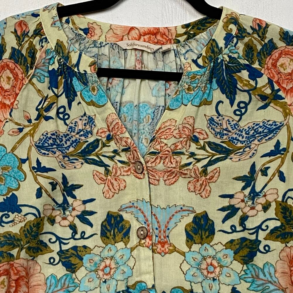 Soft Surroundings Bisonette Gauze Shirt Floral Cotton Button Down Size Large - Picture 3 of 13